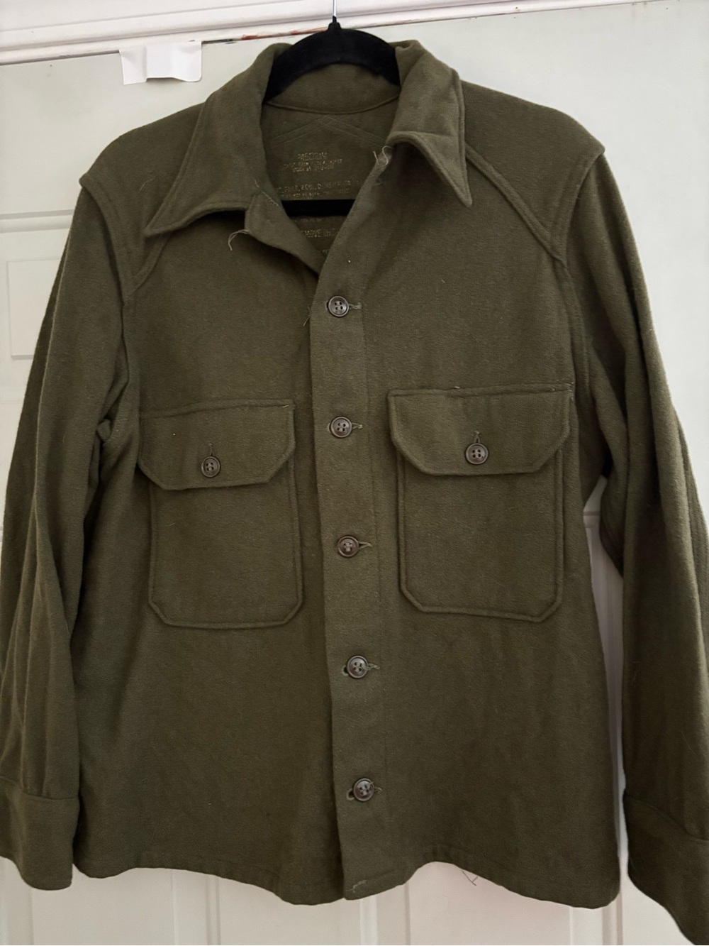 Men's Olive Green Military-Style Wool Shirt Jacket